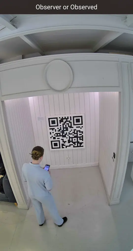 Viewer approaching the QR code painting